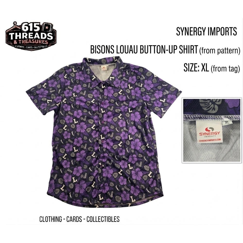 Synergy Imports Bisons Hawaiian Shirt Mens XL Purple Tropical Floral Button Down
